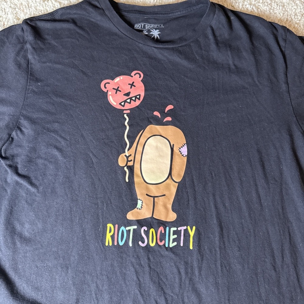 RIOT SOCIETY Men's - Bear Balloon Head Black Short Sleeve‎ T-Shirt - Size L